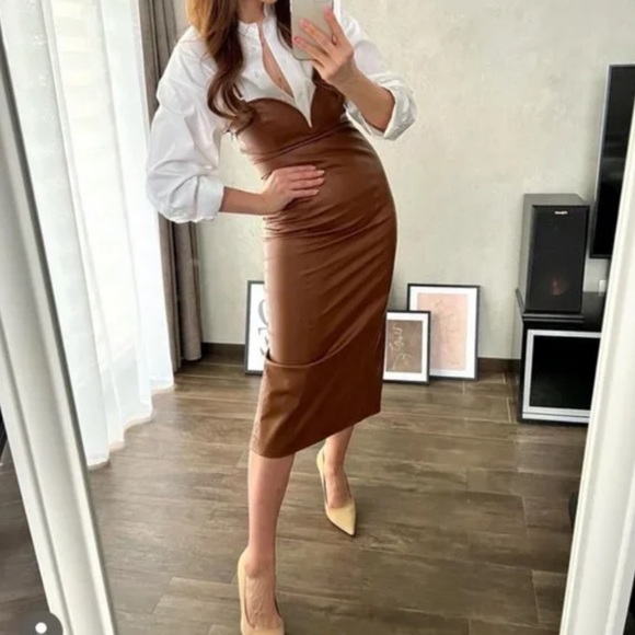 ZARA FAUX LEATHER DRESS - Picture 6 of 13